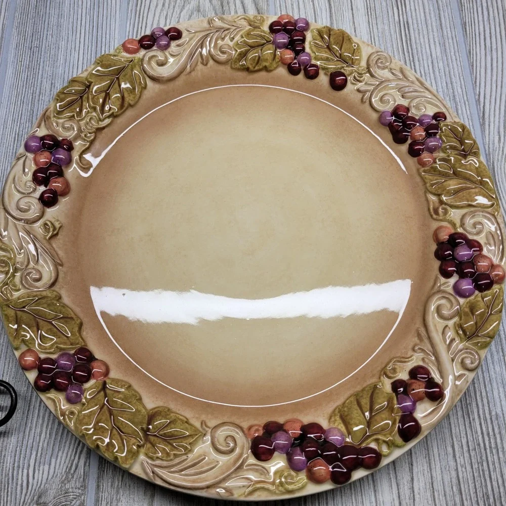 Grasslands Road Vineyard Dinner Plate 11 in Purple Grape‎ Embossed Ceramic Stand